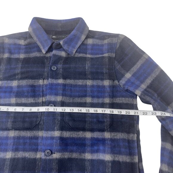 ASOS Design Mens Navy & Gray Plaid Button-Up Flannel Shirt Jackets Size Small - Picture 5 of 10